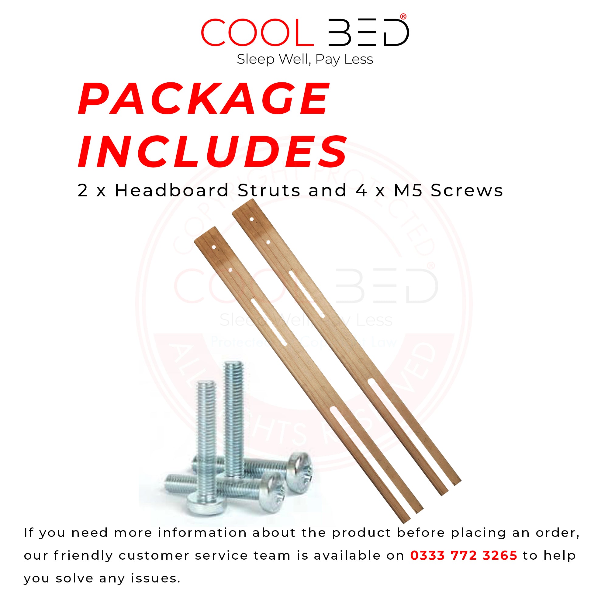Universal Wooden Headboard Struts, Slotted Legs for Divan Bed Headboard Support & Pre-Drilled + Screws