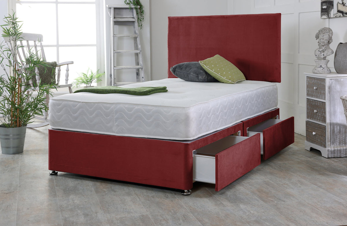 Plain Divan Bed Base Set with Mattress and Headboard