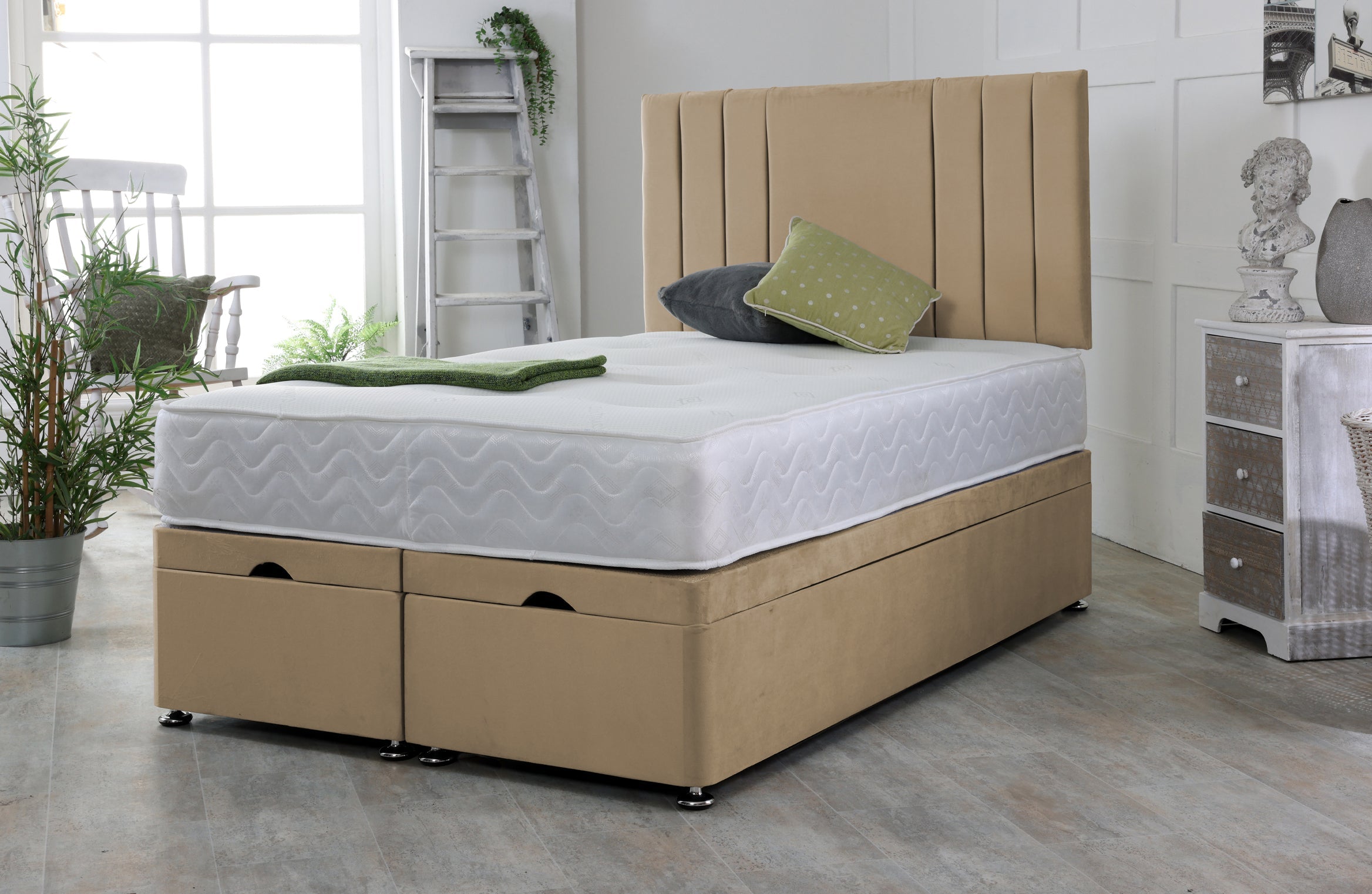 Wispa Ottoman Bed Base Set with Mattress and Headboard