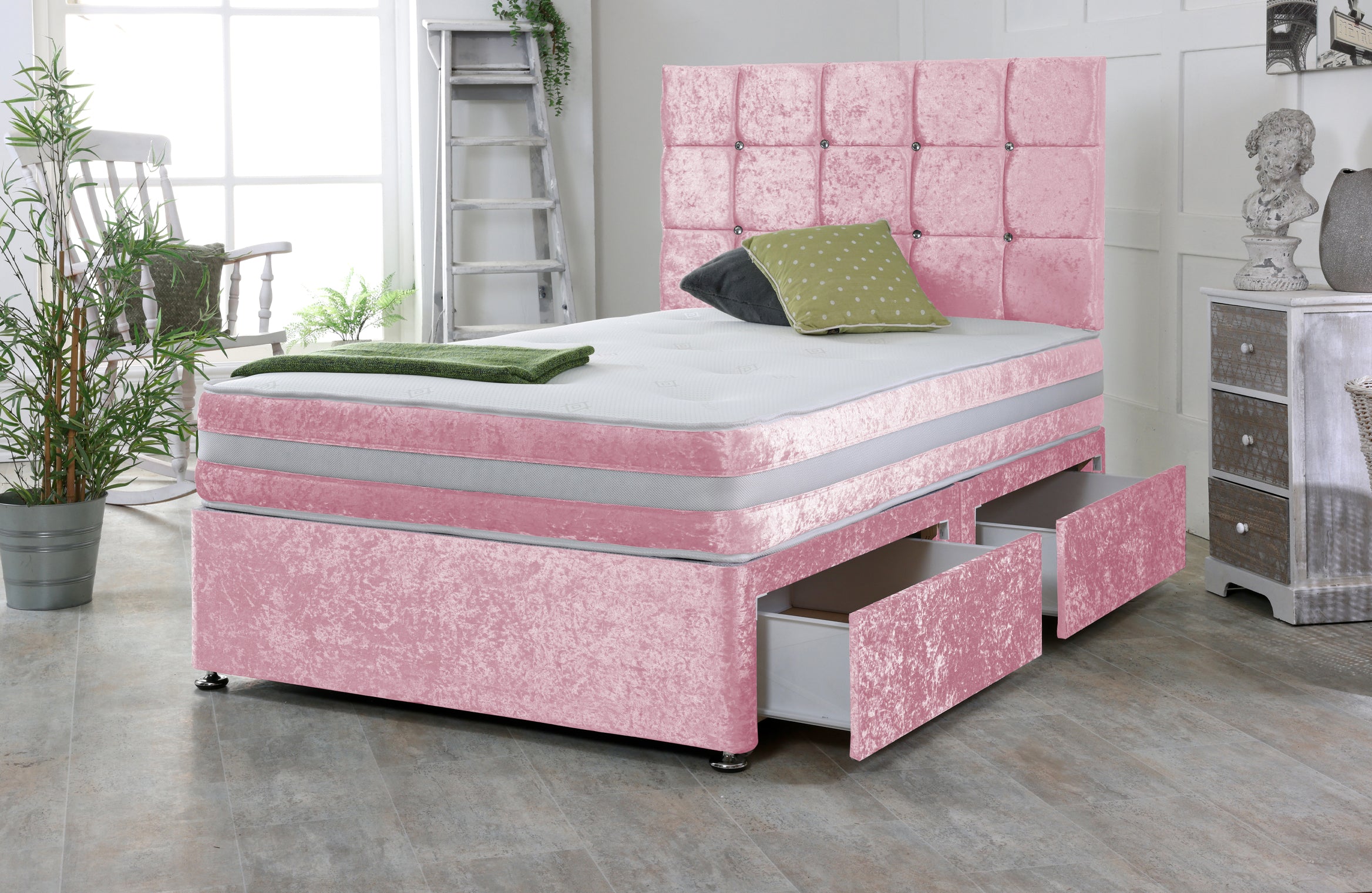Cube Divan Bed Base Set with Headboard