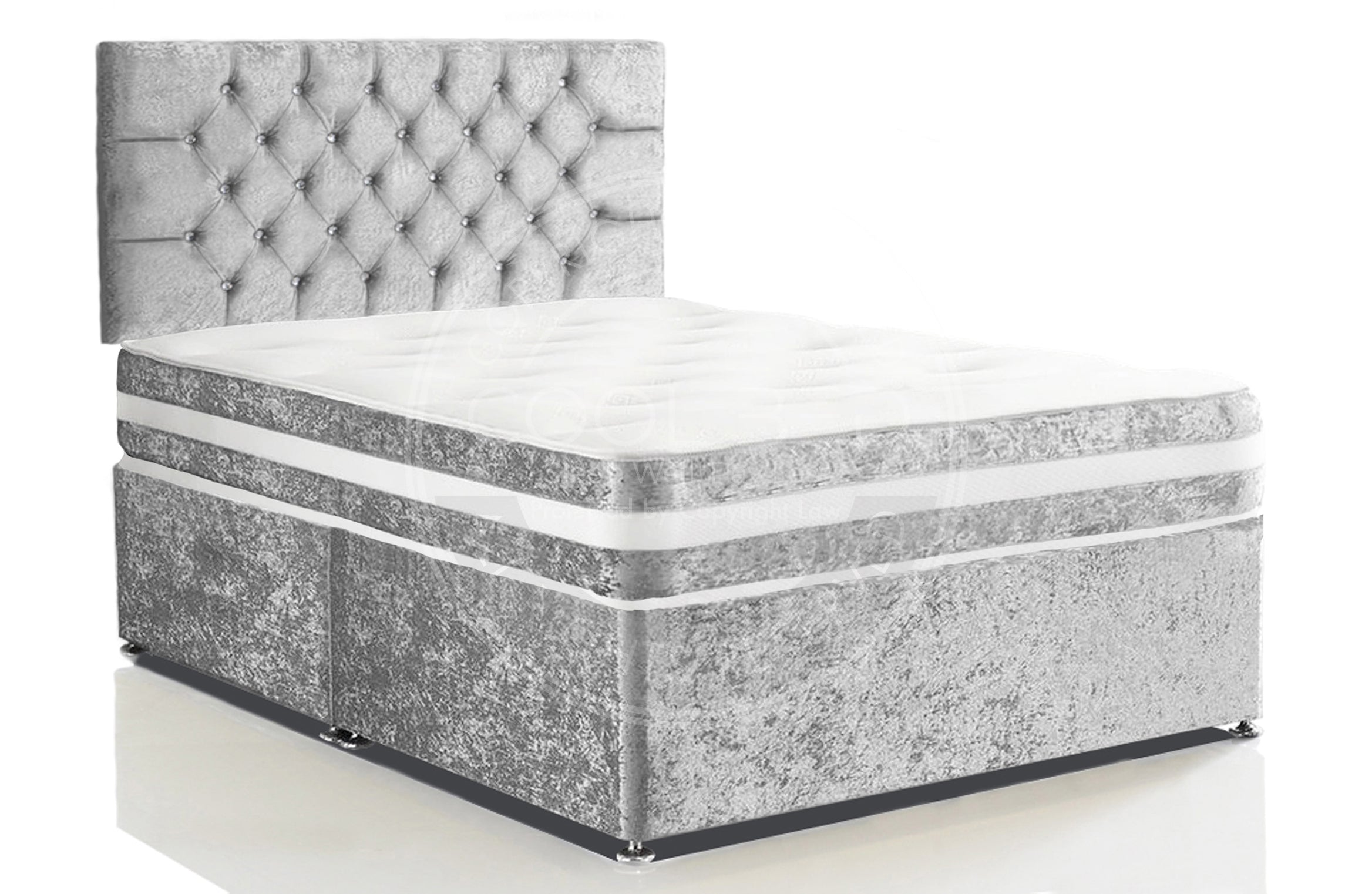 Crushed Velvet Divan Bed Set with Matching Border Mattress & Chesterfield Headboard