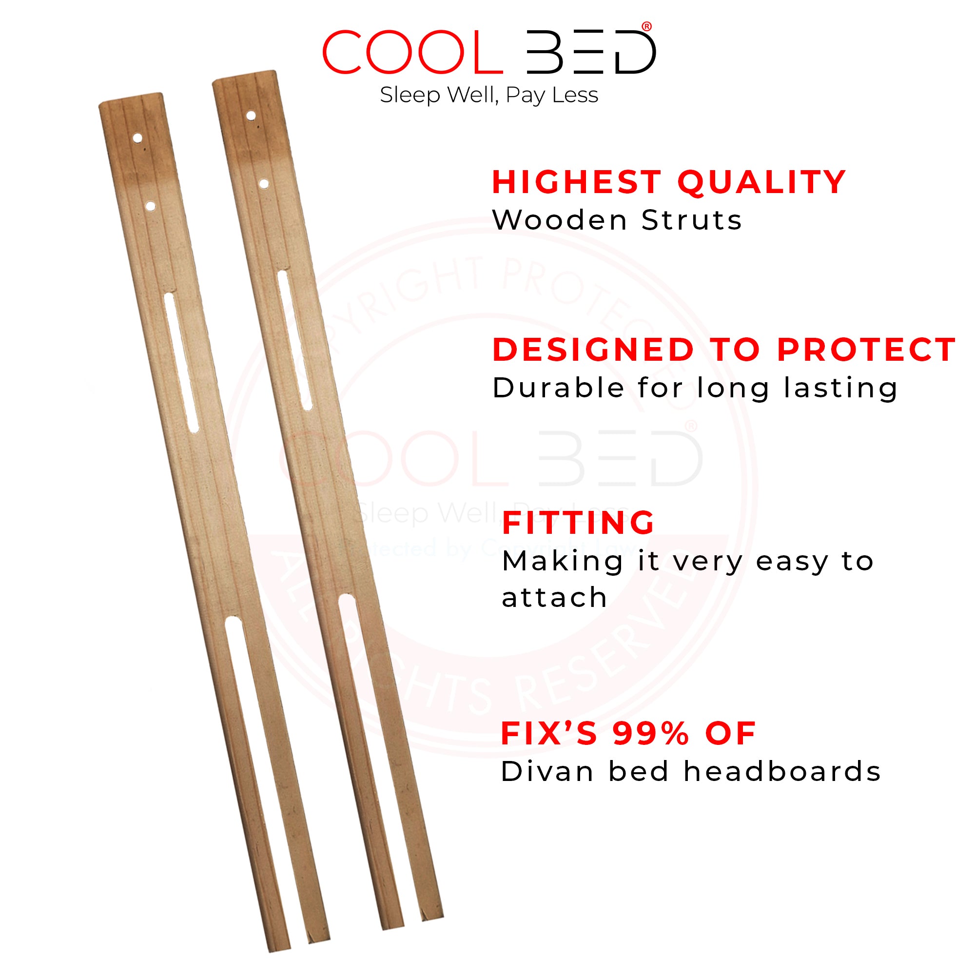 Universal Wooden Headboard Struts, Slotted Legs for Divan Bed Headboard Support & Pre-Drilled + Screws