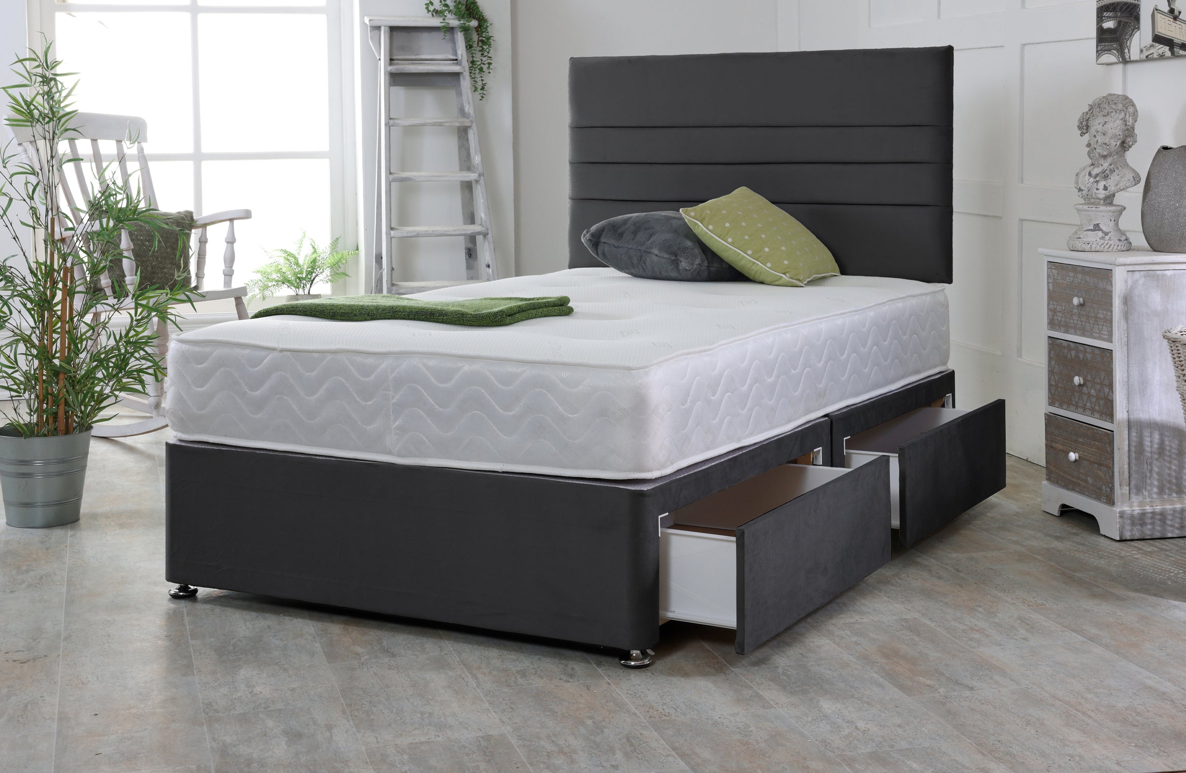 Mint Divan Bed Base Set with Mattress and Headboard