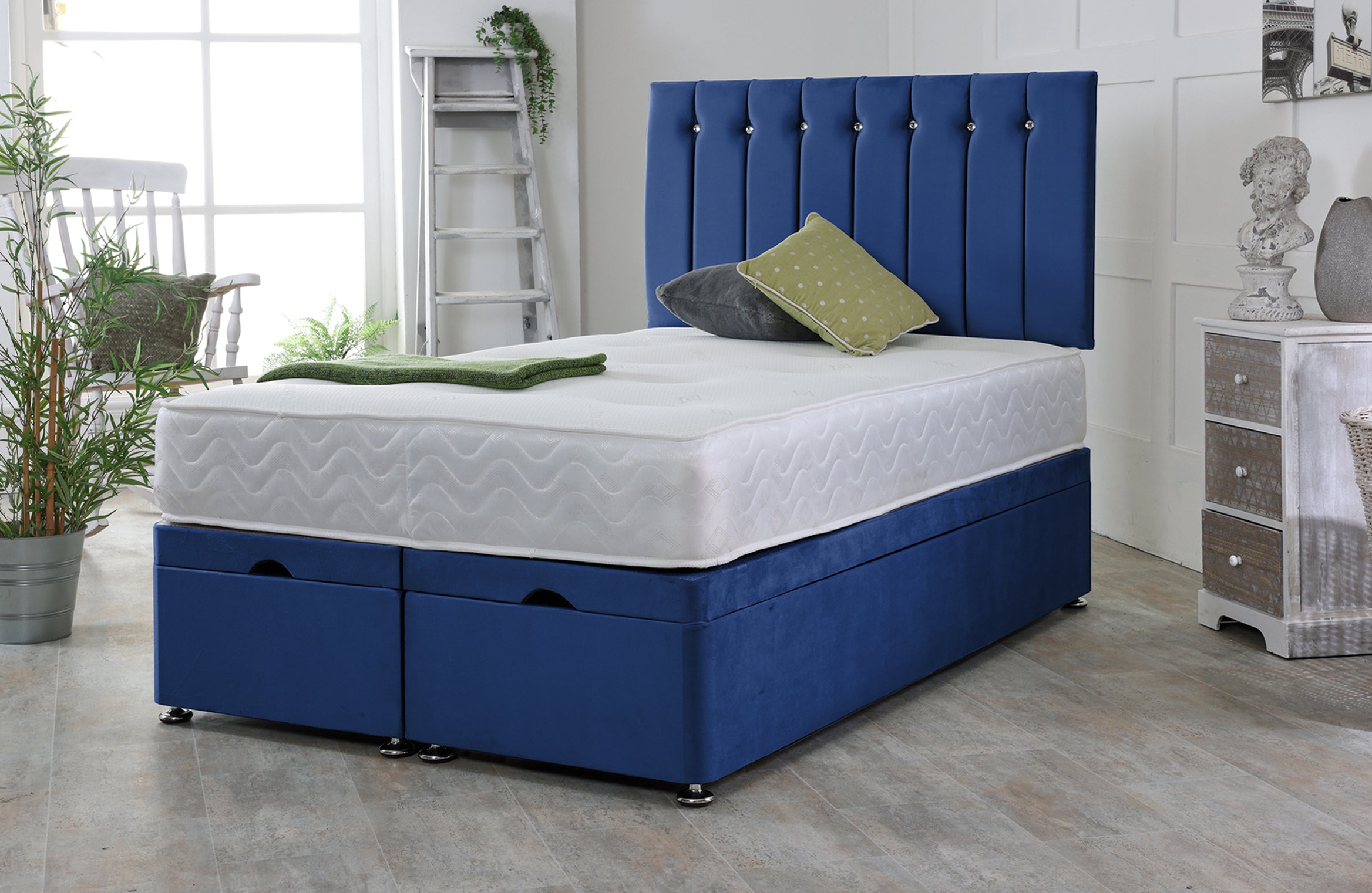 Delight Ottoman Bed Base Set with Mattress and Headboard