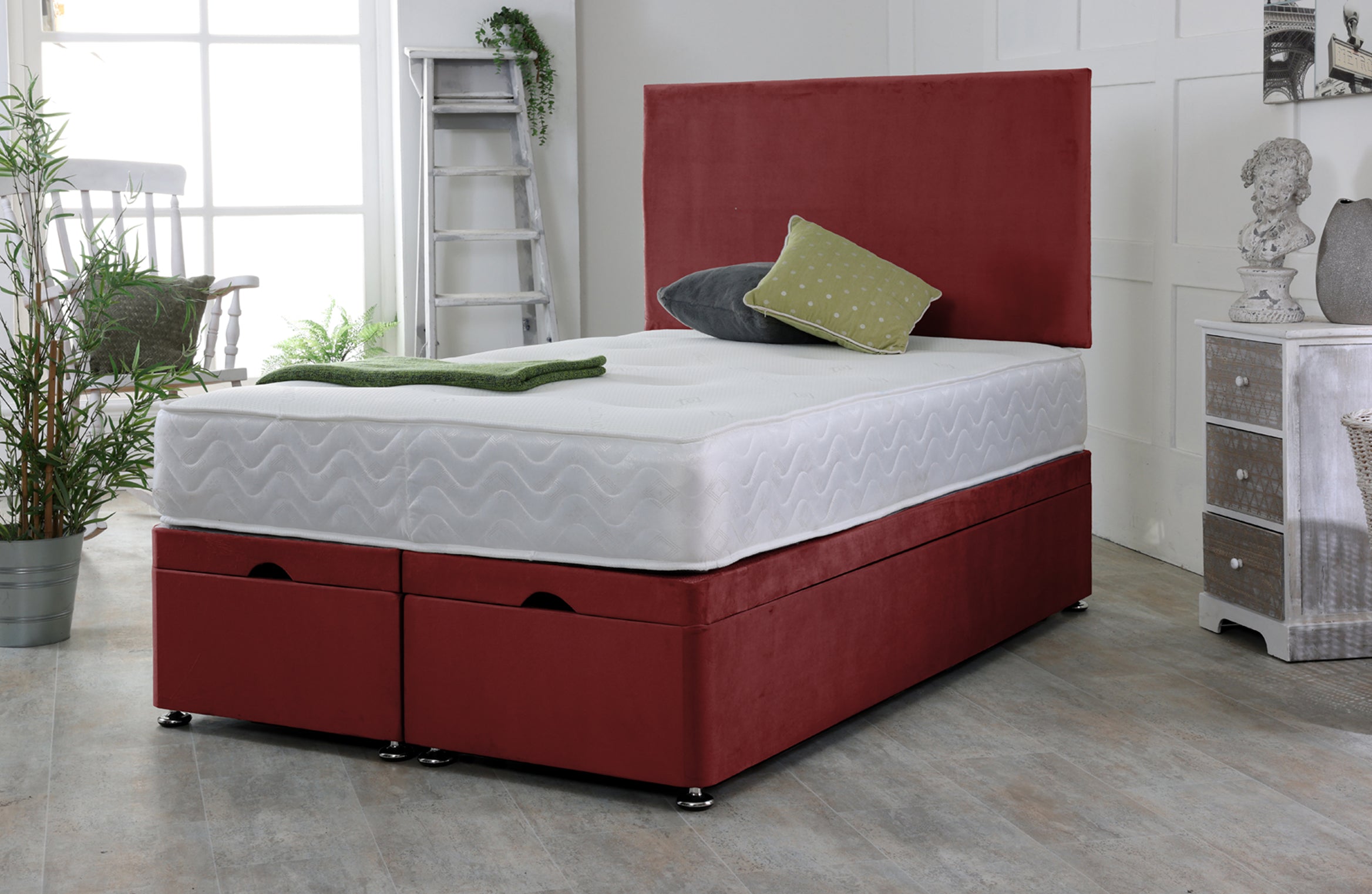 Plain Ottoman Bed Base Set with Mattress and Headboard