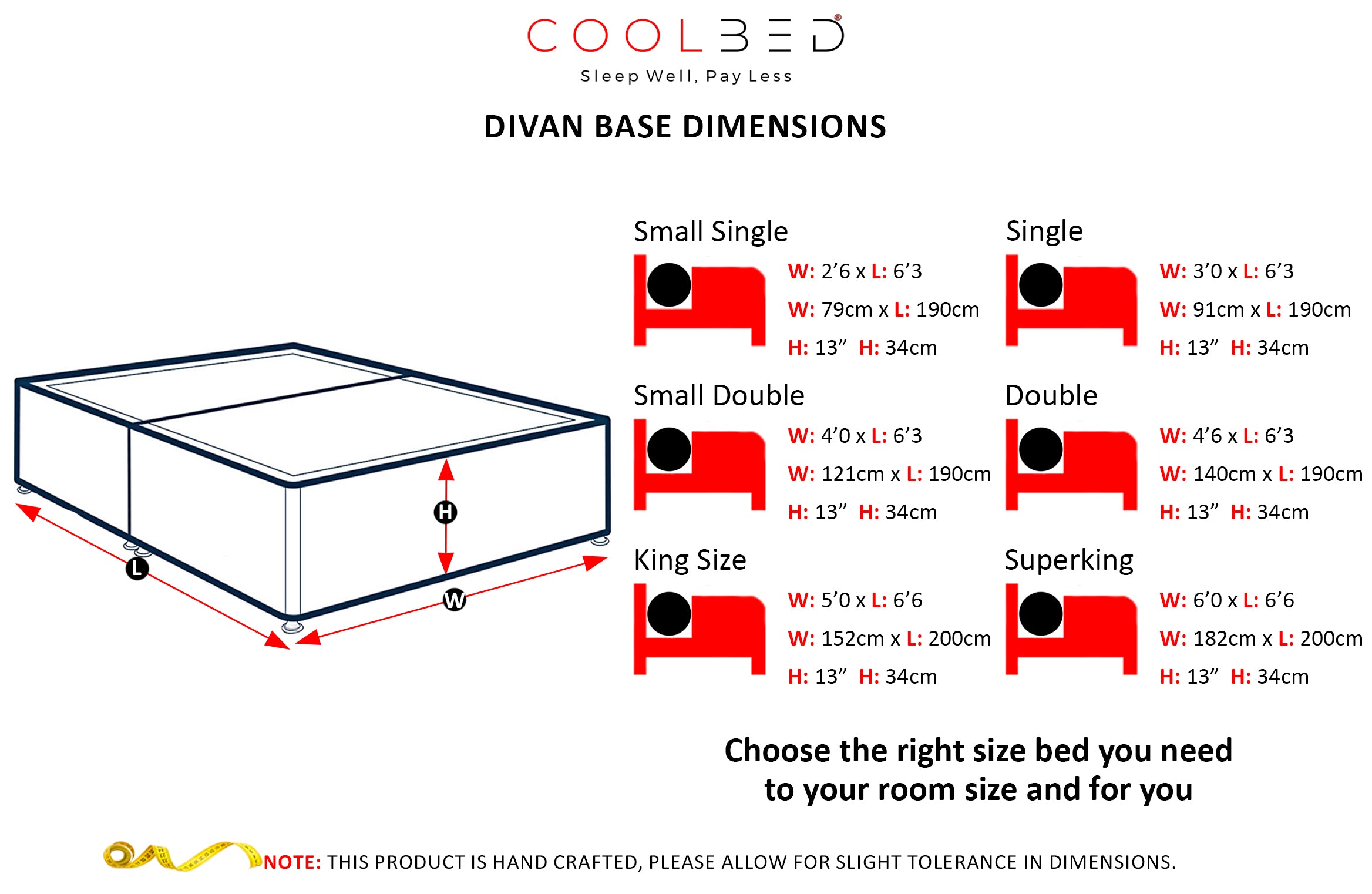 Plain Divan Bed Base Set with Mattress and Headboard