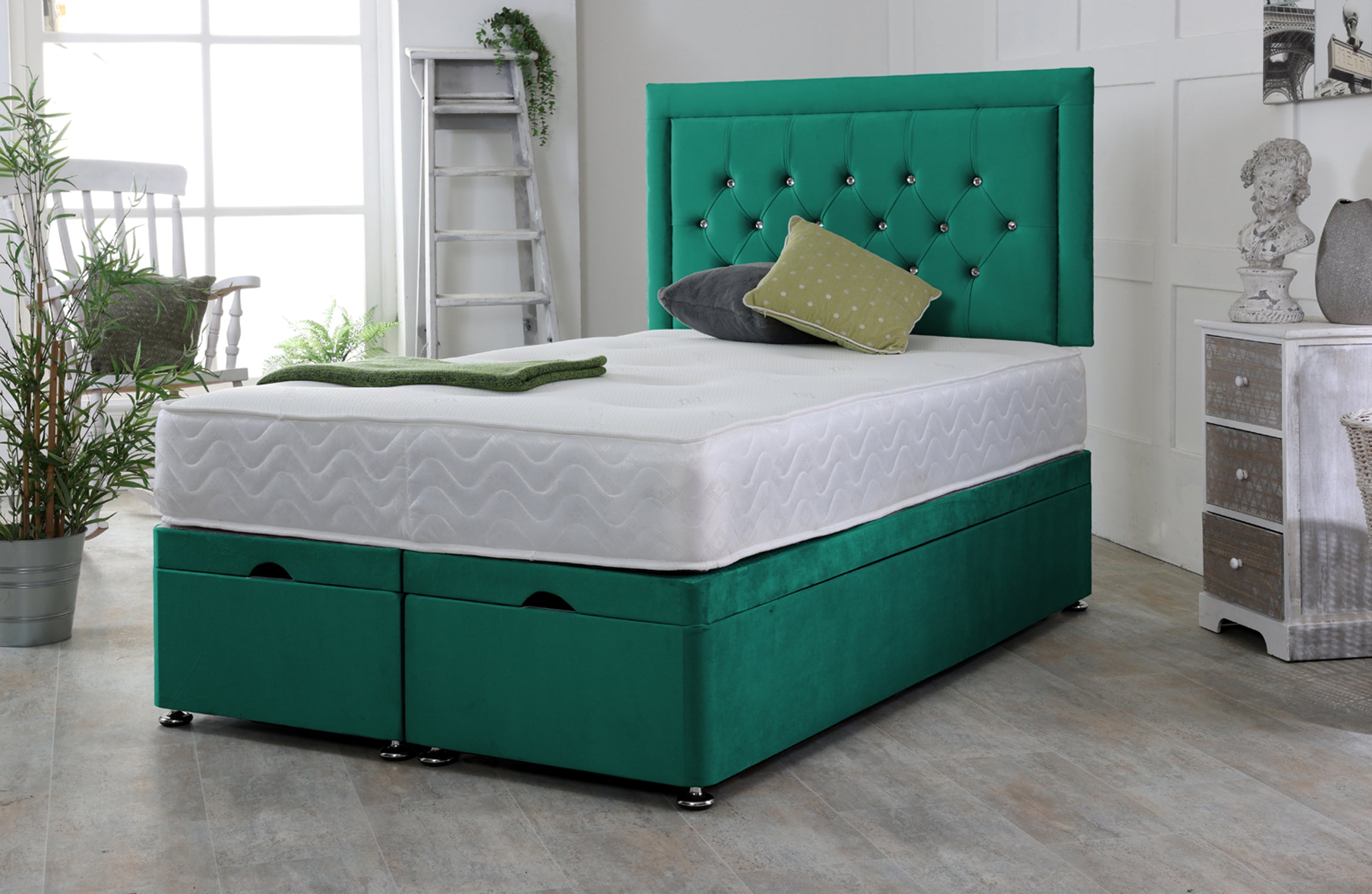 Miami Ottoman Bed Base Set with Mattress and Headboard