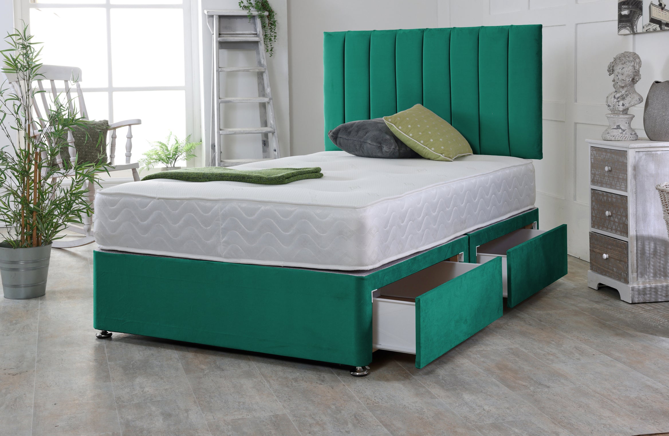Aero Divan Bed Base Set with Mattress and Headboard