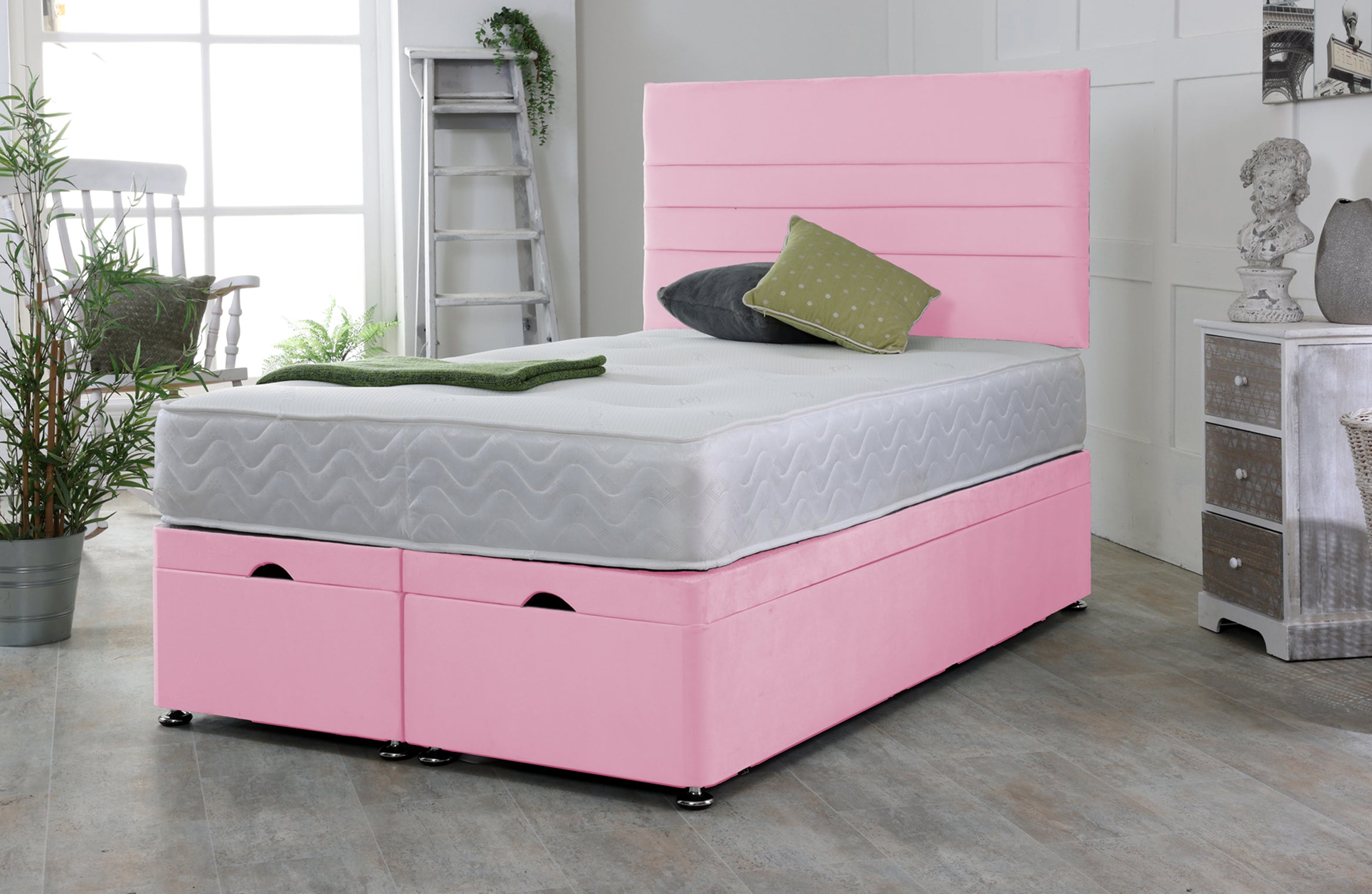 Mint Ottoman Bed Base Set with Mattress and Headboard