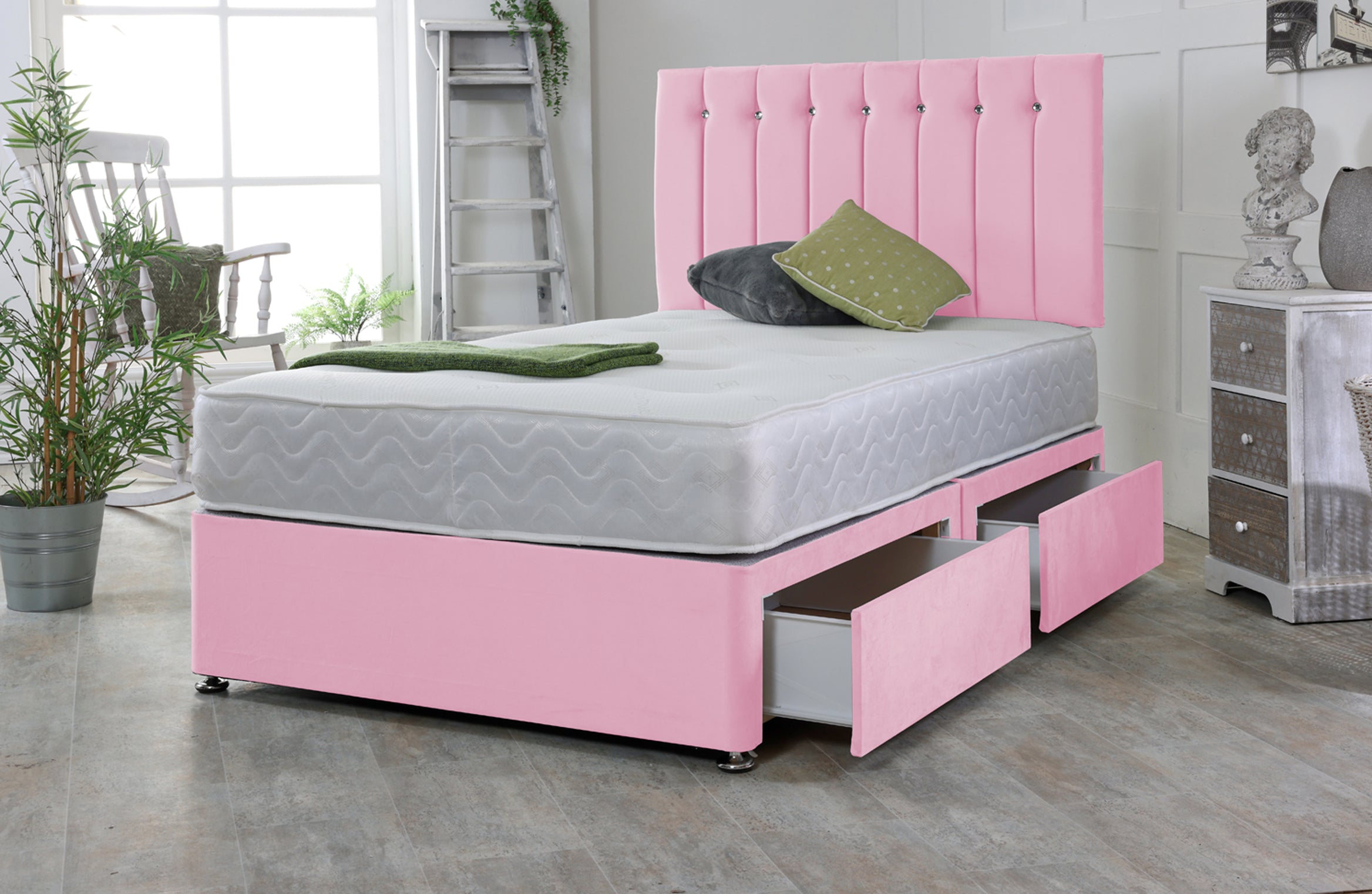 Delight Divan Bed Base Set with Mattress and Headboard