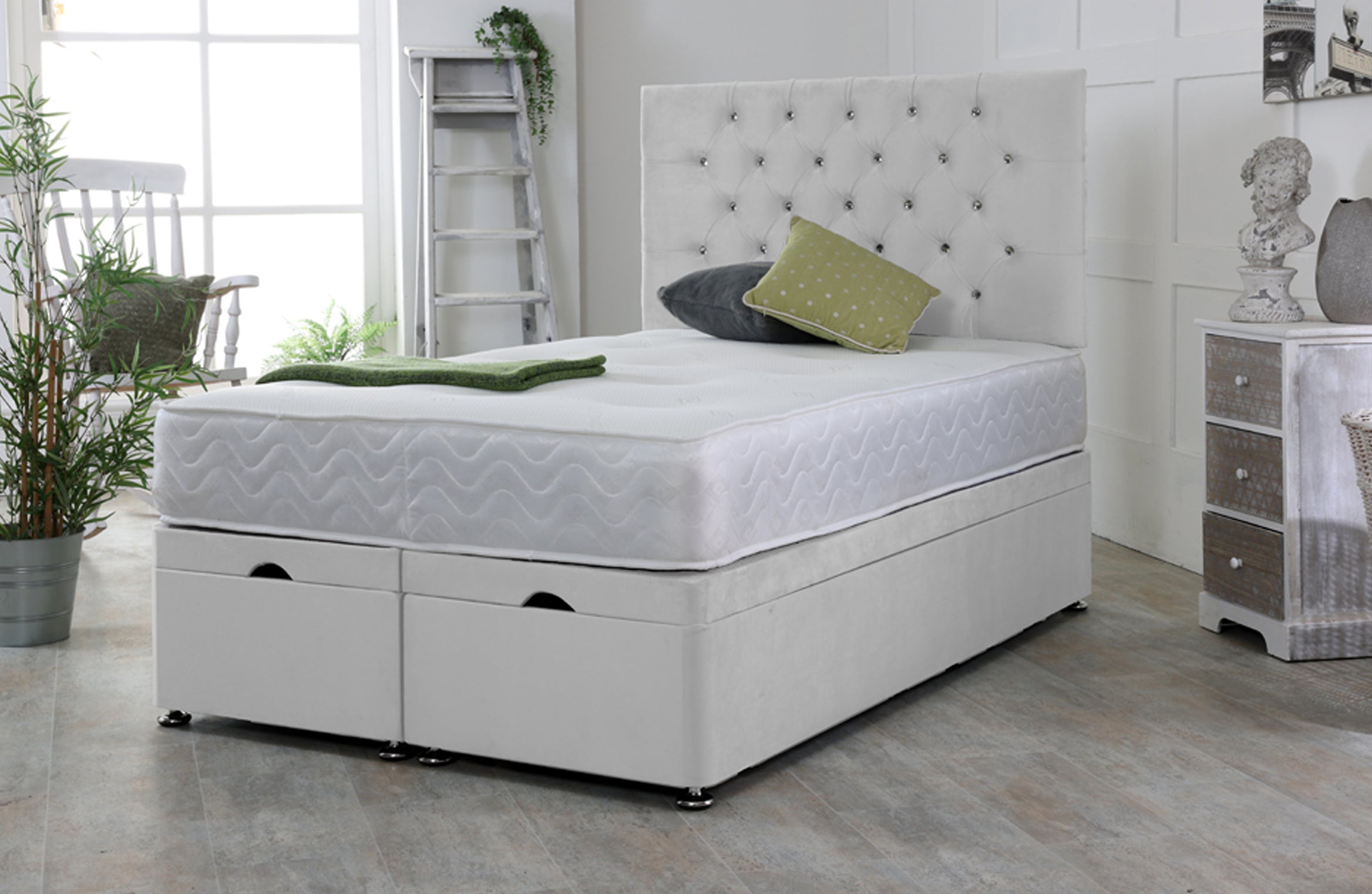 Chesterfield Ottoman Bed Base Set with Mattress and Headboard