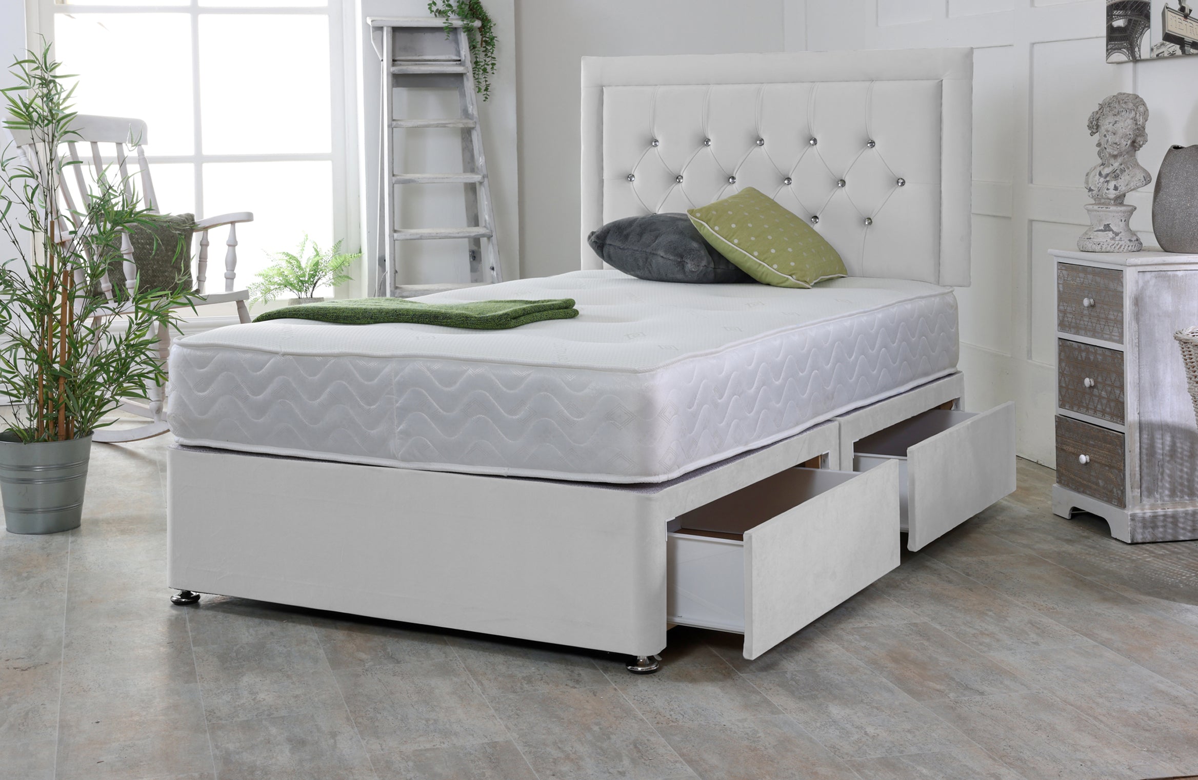 Miami Divan Bed Base Set with Mattress and Headboard