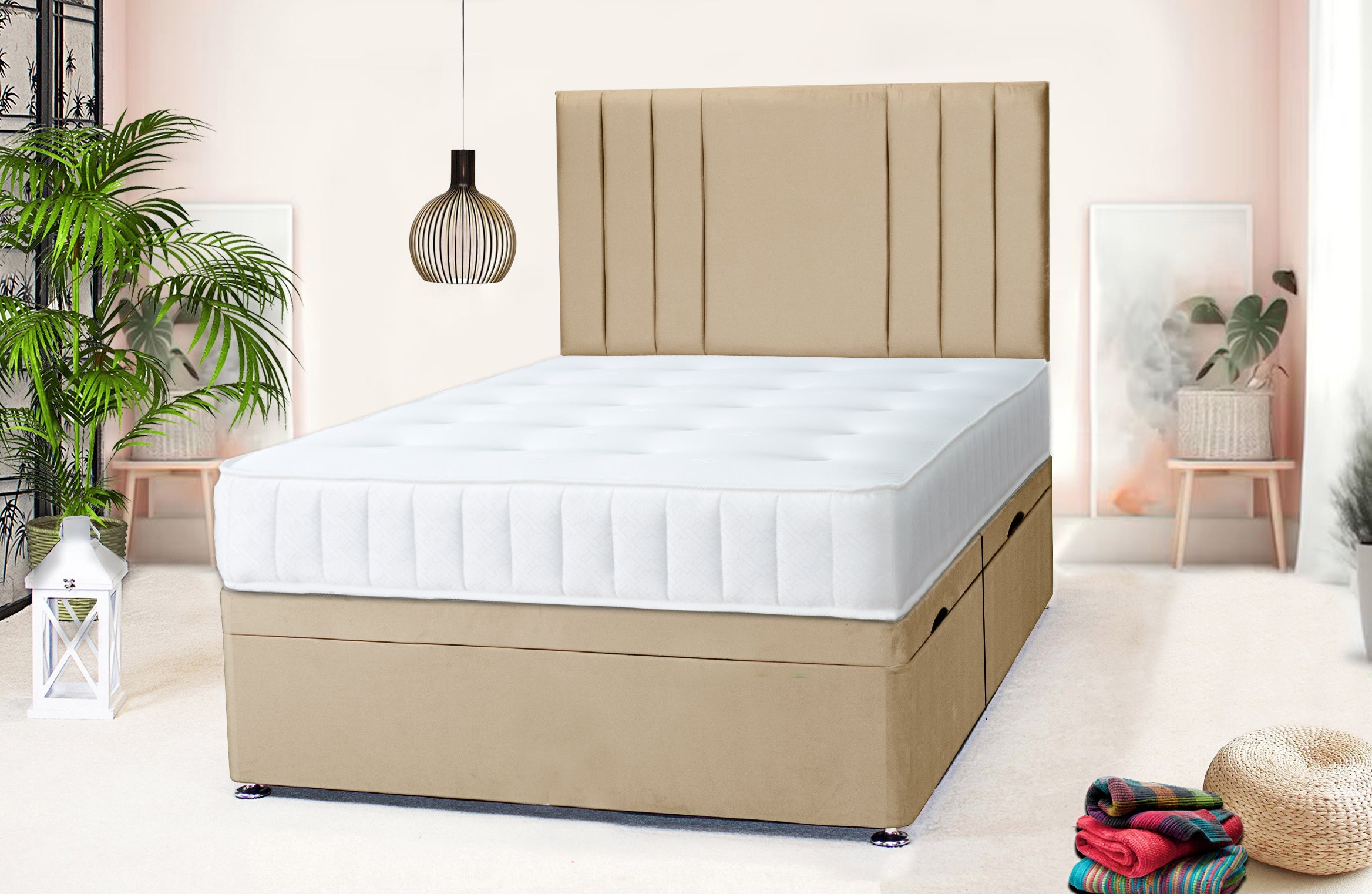 Ottoman Divan Bed with Mattress & Wispa Headboard