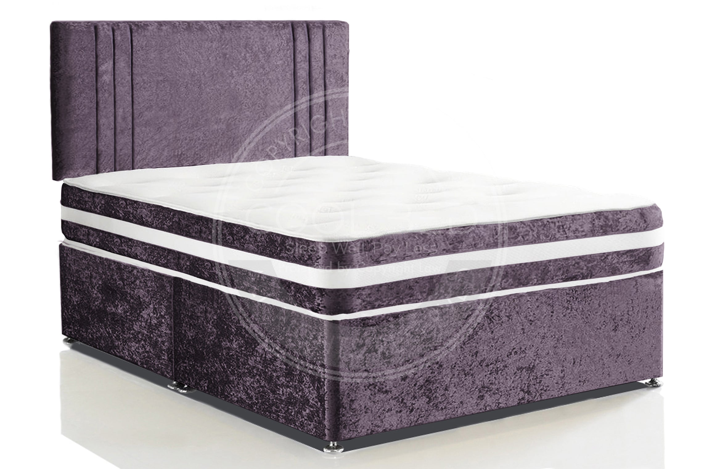 Crushed Velvet Divan Bed with Mattress and Wispa Headboard