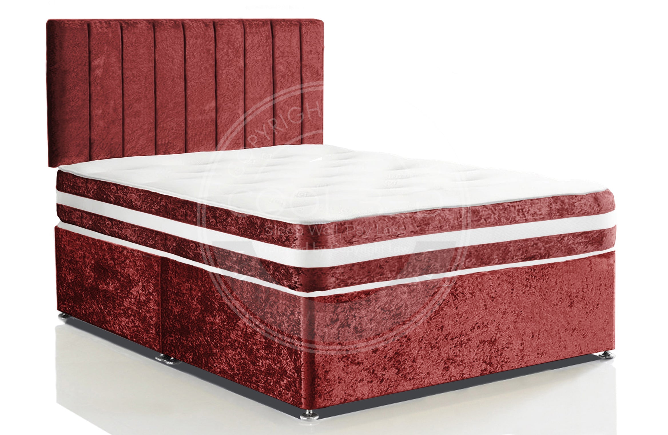 Crushed Velvet Divan Bed Set with Matching Border Mattress & Aero Headboard